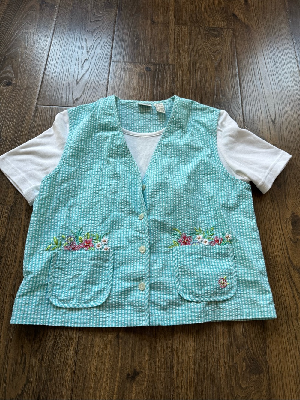 Koret Turquoise Checked Shell with White Tank